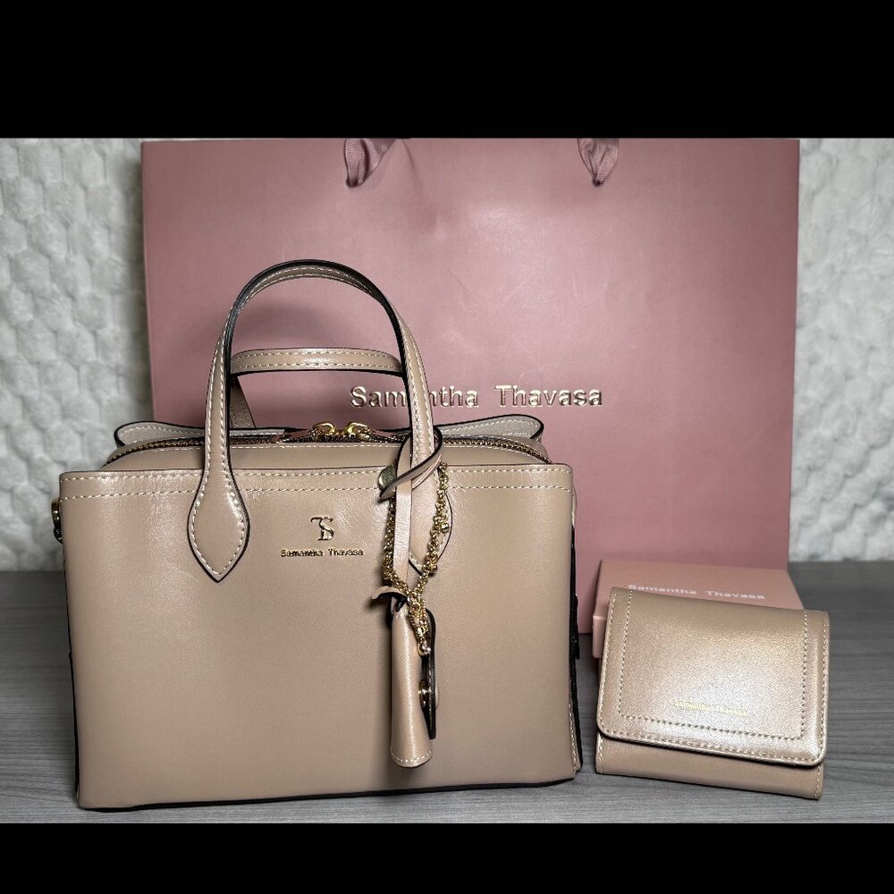 Samantha Thavasa Leather Bag with Matching Wallet and Purse Charm Made in Japan